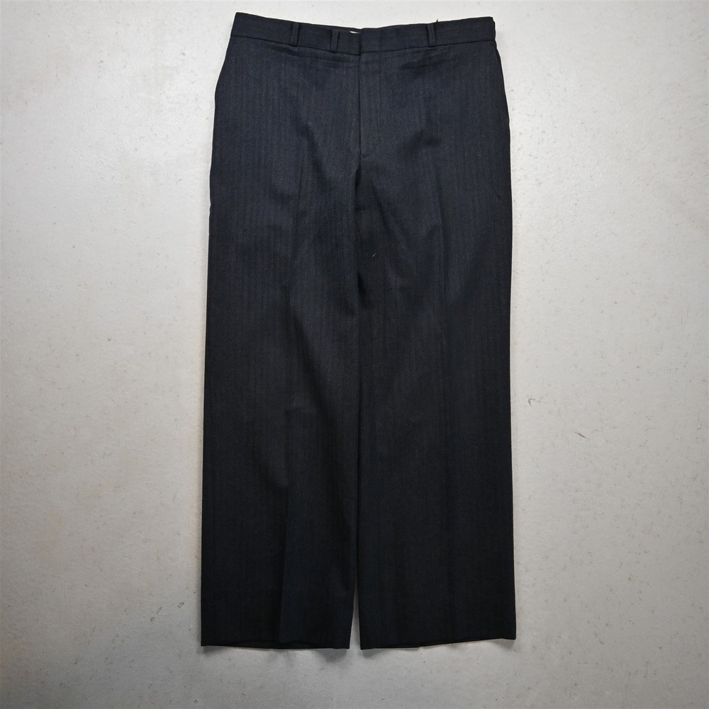 Vtg Bespoke 32x29 Blue Herringbone Flannel Wool 80s 90s Bootcut Dress Mens Pants